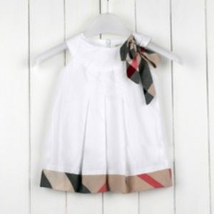 NWT white cotton dress w/ Burberry imitation plaid